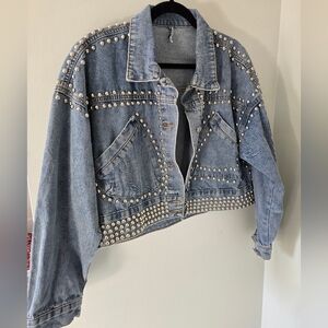 Studded denim jean jacket L